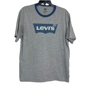 LEVI'S Mens Graphic T-Shirt Top Medium Gray And Blue Cotton TX02